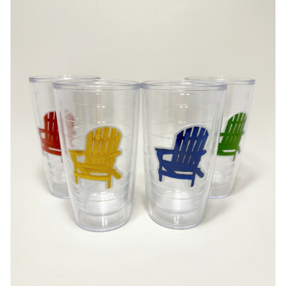 Lot of 4 Tervis Tumblers 16 oz Adirondack Chairs Colorful Beach Cottage Cups